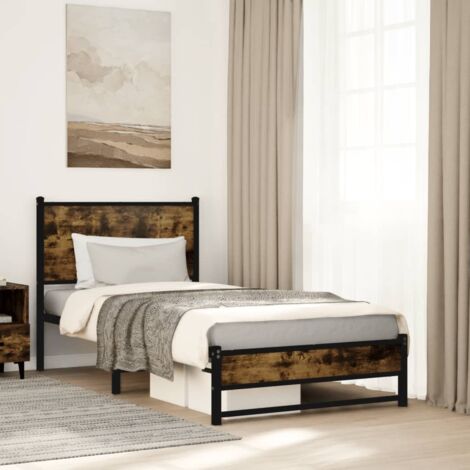 Estructura de cama sin colchón metal roble ahumado 80x200 cm