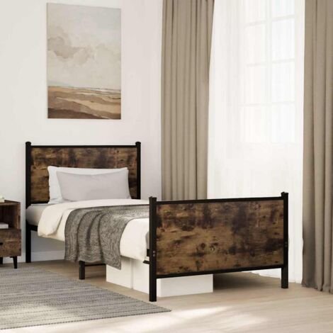 Estructura de cama sin colchón metal roble ahumado 80x200 cm