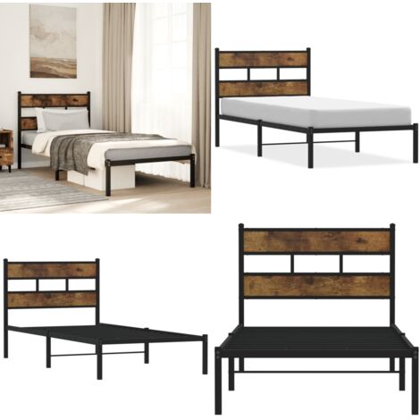 Estructura de cama sin colchón metal roble ahumado 80x200 cm - Cama sin colchón - Cabecero de cama