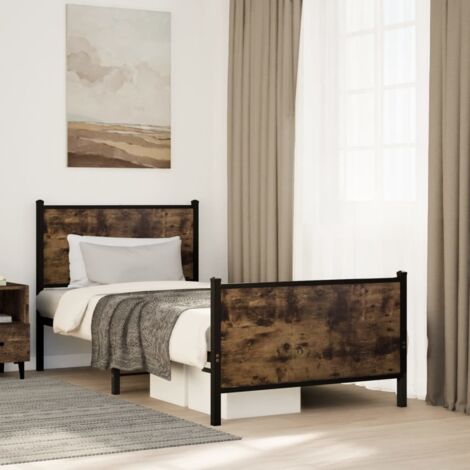 Estructura de cama sin colchón metal roble ahumado 90x190 cm