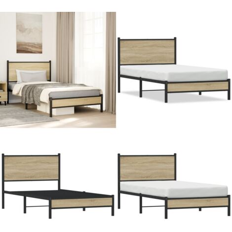 Estructura de cama sin colchón metal roble Sonoma 100x200 cm - Cama sin colchón - Estructura metálica