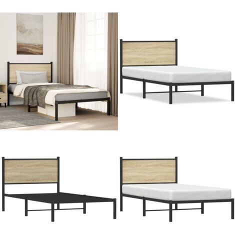 Estructura de cama sin colchón metal roble Sonoma 100x200 cm - Cama sin colchón - Estructura metálica