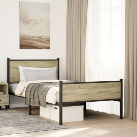 Estructura de cama sin colchón metal roble Sonoma 100x200 cm vidaXL