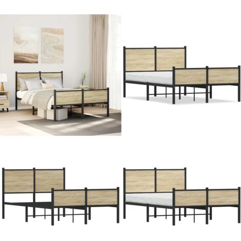Estructura de cama sin colchón metal roble Sonoma 120x190 cm - Cama sin colchón - Estructura metálica