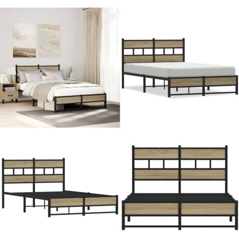 Estructura de cama sin colchón metal roble Sonoma 120x190 cm - Cama sin colchón - Estructura metálica
