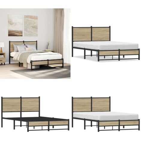 Estructura de cama sin colchón metal roble Sonoma 120x190 cm - Cama sin colchón - Estructura metálica