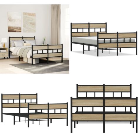 Estructura de cama sin colchón metal roble Sonoma 120x190 cm - Cama sin colchón - Somier de láminas
