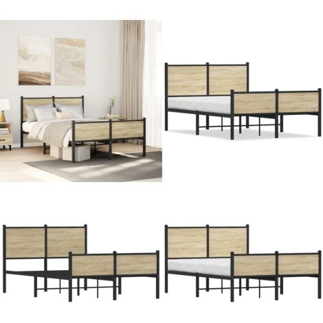 Estructura de cama sin colchón metal roble Sonoma 120x200 cm - Cama sin colchón - Cama de invitados