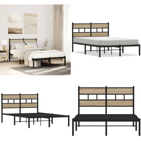 Estructura de cama sin colchón metal roble Sonoma 120x200 cm - Cama sin colchón - Cama de invitados