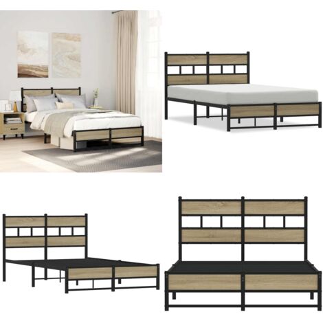Estructura de cama sin colchón metal roble Sonoma 120x200 cm - Estructura de cama - Cama con soporte
