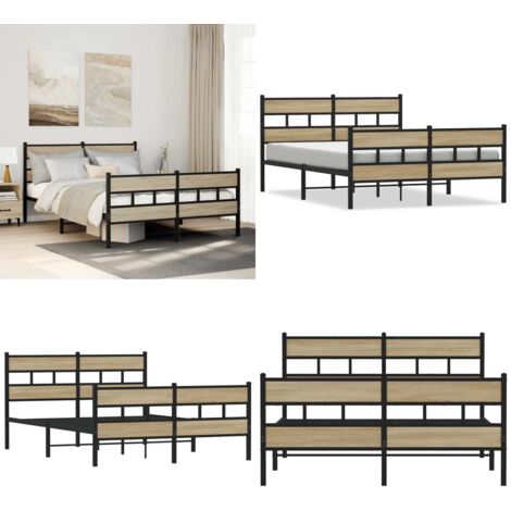 Estructura de cama sin colchón metal roble Sonoma 135x190 cm - Cama sin colchón - Somier de láminas