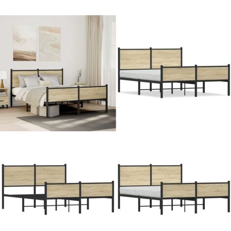 Estructura de cama sin colchón metal roble Sonoma 137x190 cm - Cama sin colchón - Estructura metálica