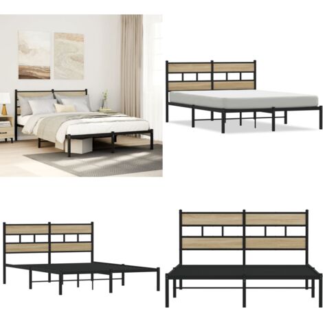 Estructura de cama sin colchón metal roble Sonoma 150x200 cm - Cama sin colchón - Estructura de cama de hierro