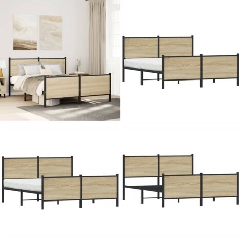 Estructura de cama sin colchón metal roble Sonoma 150x200 cm - Cama sin colchón - Estructura metálica