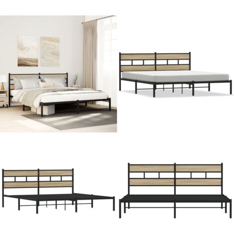 Estructura de cama sin colchón metal roble Sonoma 183x213 cm - Cama sin colchón - Estructura de cama de hierro