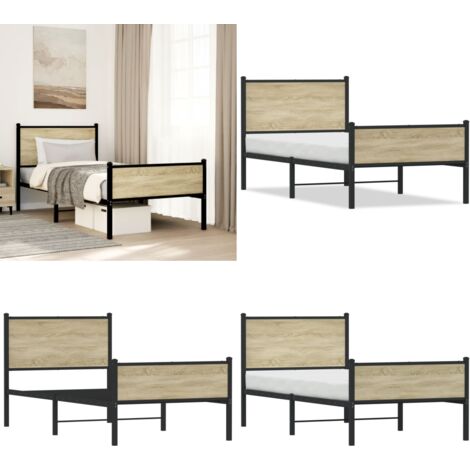 Estructura de cama sin colchón metal roble Sonoma 75x190 cm - Cama sin colchón - Cama de metal