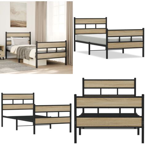 Estructura de cama sin colchón metal roble Sonoma 80x200 cm - Cama sin colchón - Somier de láminas