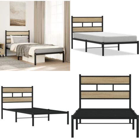 Estructura de cama sin colchón metal roble Sonoma 90x190 cm - Cama sin colchón - Estructura de cama de hierro
