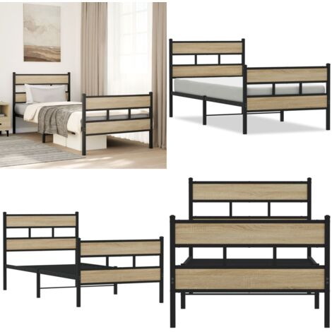Estructura de cama sin colchón metal roble Sonoma 90x200 cm - Cama sin colchón - Somier de láminas