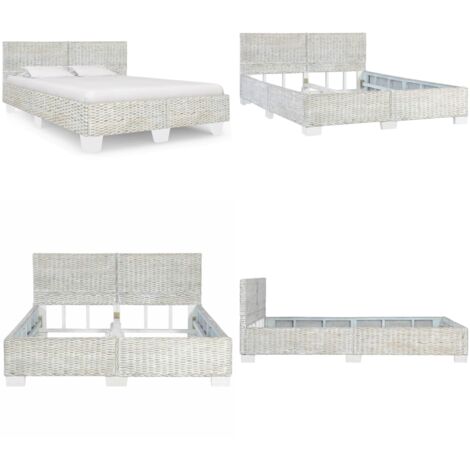 Estructura de cama sin colchón ratán natural gris 140x200 cm - Estructura de cama - Cama de madera