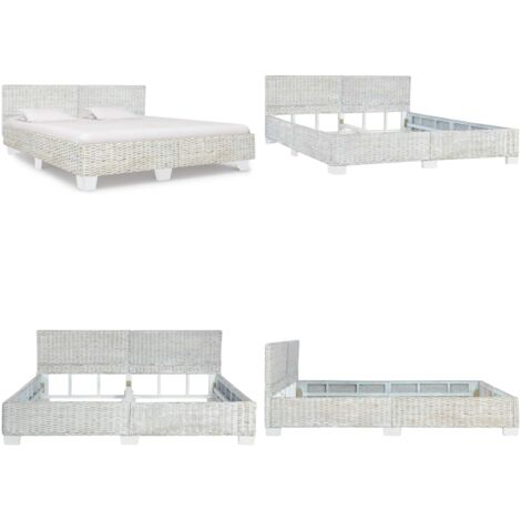 Estructura de cama sin colchón ratán natural gris 180x200 cm - Estructura de cama - Cama sin colchón