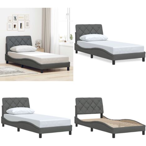 Estructura de cama sin colchón tela gris oscuro 90x190 cm - Cama sin colchón - Cabecero de cama