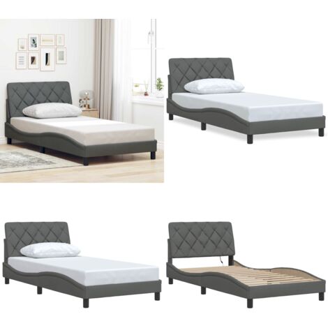 Estructura de cama sin colchón tela gris oscuro 90x200 cm - Estructura de cama - Cabecero de cama