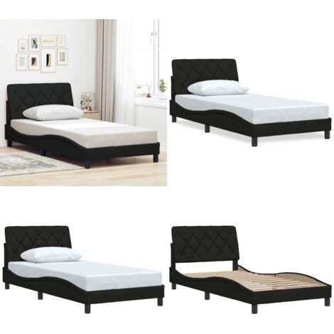 Estructura de cama sin colchón tela negro 100x200 cm - Colchón - Cabecero