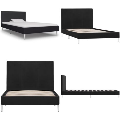 Estructura de cama sin colchón tela negro 90x200 cm - Cama sin colchón - Cama de madera y hierro