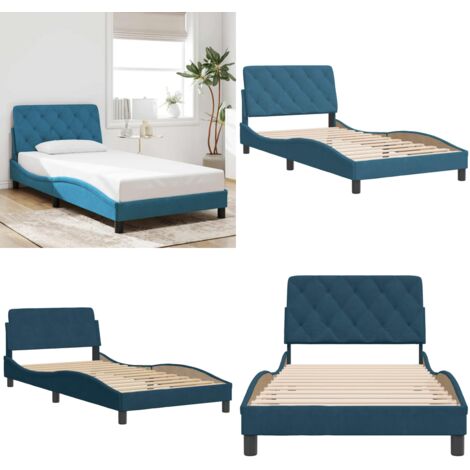 Estructura de cama sin colchón terciopelo azul 100x200 cm - Estructura de cama - Cabecero de cama