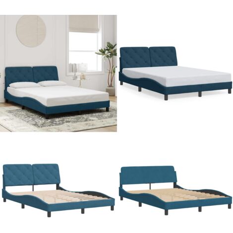 Estructura de cama sin colchón terciopelo azul 140x190 cm - Estructura de cama - Cama con cabecero azul