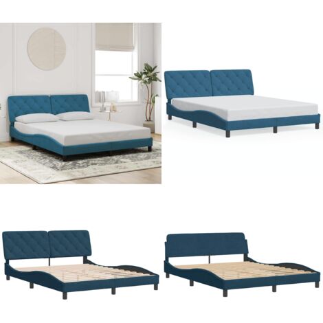 Estructura de cama sin colchón terciopelo azul 160x200 cm - Estructura de cama - Cama con cabecero azul