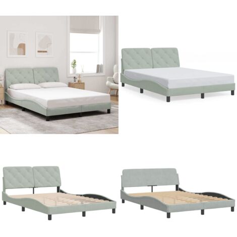 Estructura de cama sin colchón terciopelo gris claro 140x190 cm - Estructura de cama - Cabecero de cama