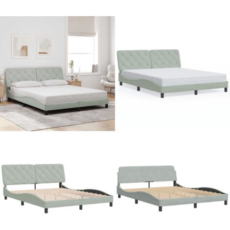 Estructura de cama sin colchón terciopelo gris claro 160x200 cm - Cabecero de cama - Colchón