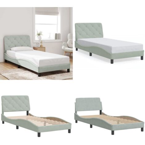 Estructura de cama sin colchón terciopelo gris claro 90x190 cm - Estructura de cama - Cabecero de cama