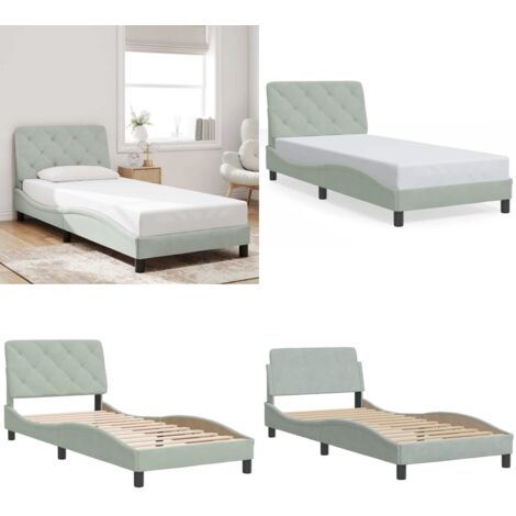 Estructura de cama sin colchón terciopelo gris claro 90x200 cm - Cabecero de cama - Colchón
