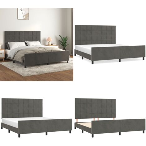 Estructura de cama sin colchón terciopelo gris oscuro 160x200cm - Cabecero de cama - Cama con cabecero