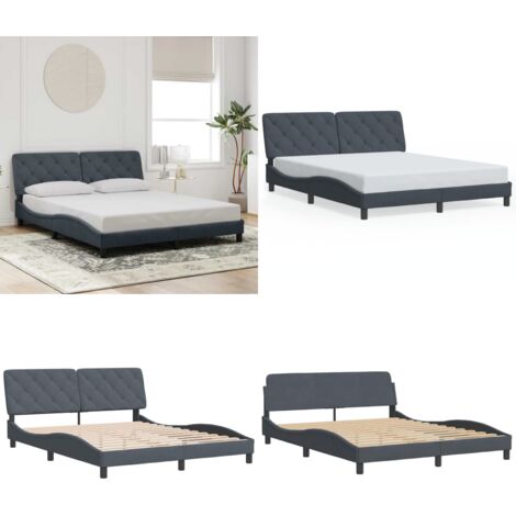 Estructura de cama sin colchón terciopelo gris oscuro 160x200cm - Estructura de cama - Cabecero de cama