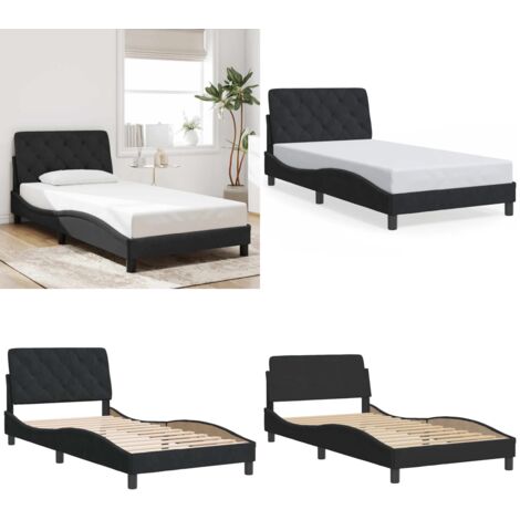 Estructura de cama sin colchón terciopelo negro 100x200 cm - Cabecero de cama - Cama con cabecero
