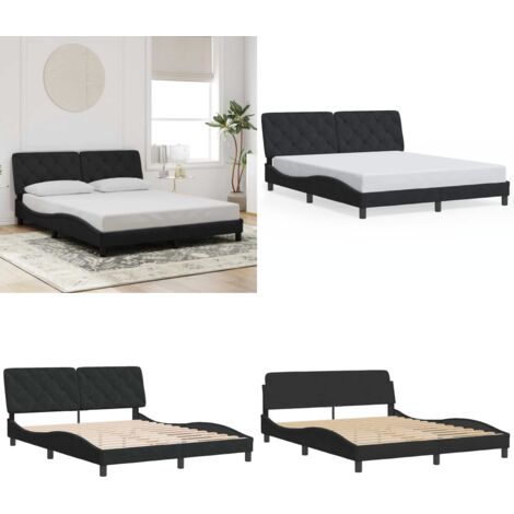 Estructura de cama sin colchón terciopelo negro 160x200 cm - Cabecero de cama - Cama con cabecero