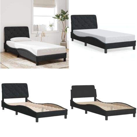 Estructura de cama sin colchón terciopelo negro 90x190 cm - Cabecero de cama - Cama con cabecero