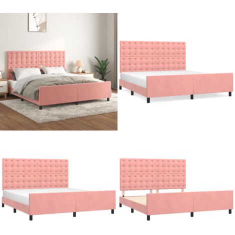 Estructura de cama sin colchón terciopelo rosa 160x200 cm - Cabecero de cama - Cama con cabecero