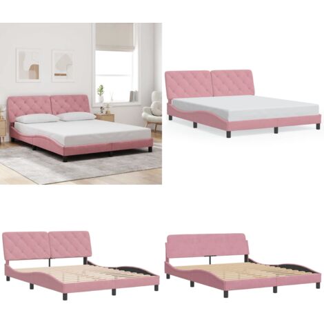 Estructura de cama sin colchón terciopelo rosa 160x200 cm - Estructura de cama - Cabecero de cama