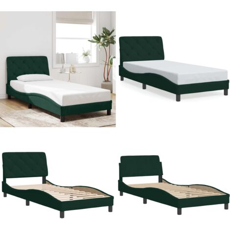 Estructura de cama sin colchón terciopelo verde oscuro 90x190cm - Estructura de cama - Cabecero de cama