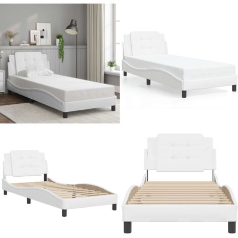 Estructura de cama sin colchón Zadar cuero sintético blanco 100x200cm - Estructura de cama - Cama con cabecero de cuero sintético