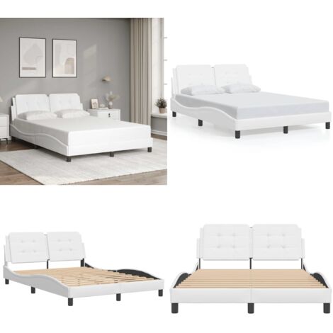 Estructura de cama sin colchón Zadar cuero sintético blanco 140x190cm - Cabecero de cama - Cama con cabecero