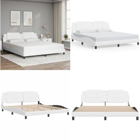 Estructura de cama sin colchón Zadar cuero sintético blanco 180x200cm - Estructura de cama - Cama con cabecero de cuero sintético