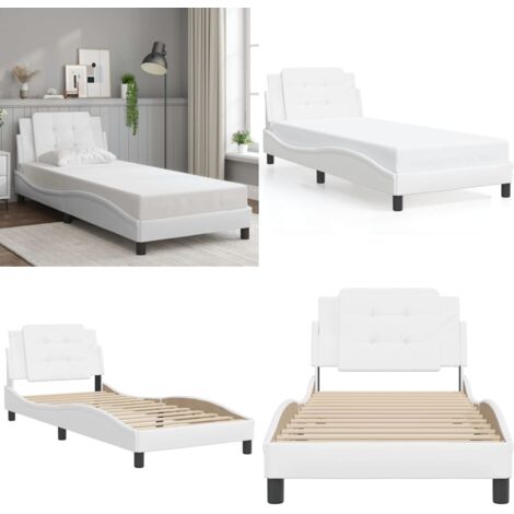 Estructura de cama sin colchón Zadar cuero sintético blanco 90x190 cm - Cabecero de cama - Cama con cabecero