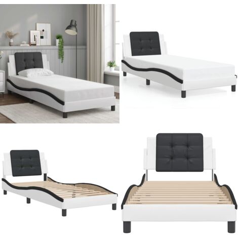 Estructura de cama sin colchón Zadar cuero sintético blanco y negro - Cabecero de cama - Cama con cabecero