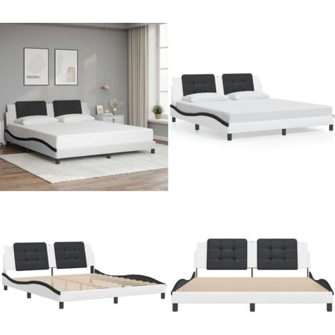 Estructura de cama sin colchón Zadar cuero sintético blanco y negro - Estructura de cama - Cabecero de cama